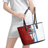 Half Argentina and Half Spain Football Leather Tote Bag Grunge Style - Wonder Print Shop