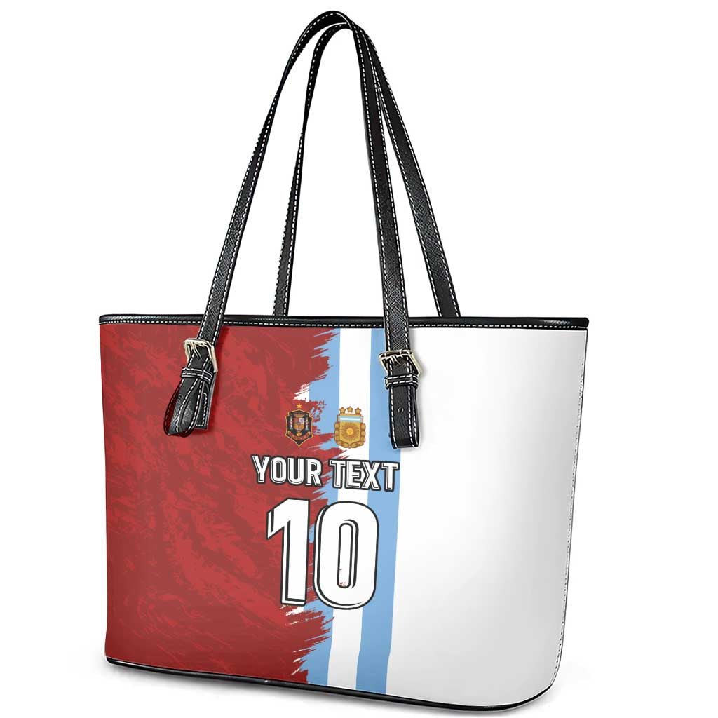 Half Argentina and Half Spain Football Leather Tote Bag Grunge Style - Wonder Print Shop