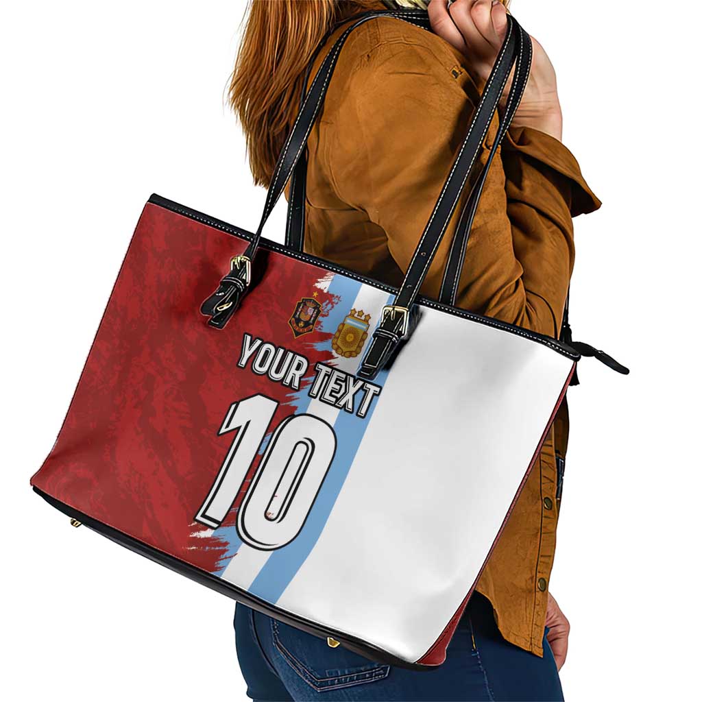 Half Argentina and Half Spain Football Leather Tote Bag Grunge Style - Wonder Print Shop