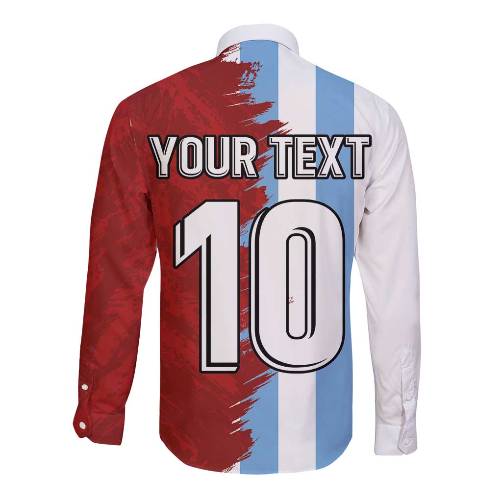 Half Argentina and Half Spain Football Long Sleeve Button Shirt Grunge Style - Wonder Print Shop