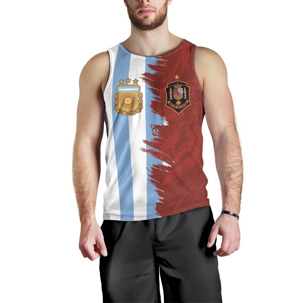 Half Argentina and Half Spain Football Men Tank Top Grunge Style - Wonder Print Shop