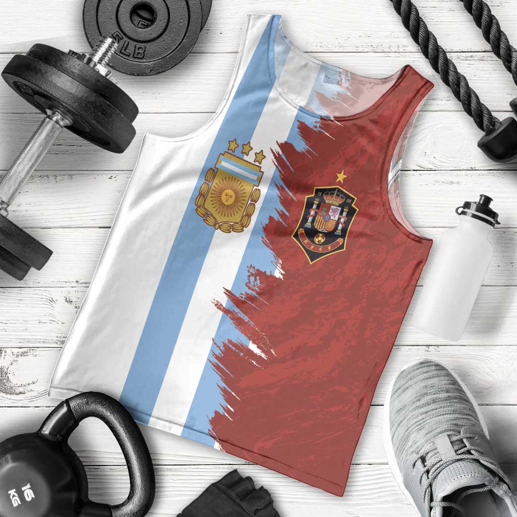 Half Argentina and Half Spain Football Men Tank Top Grunge Style - Wonder Print Shop