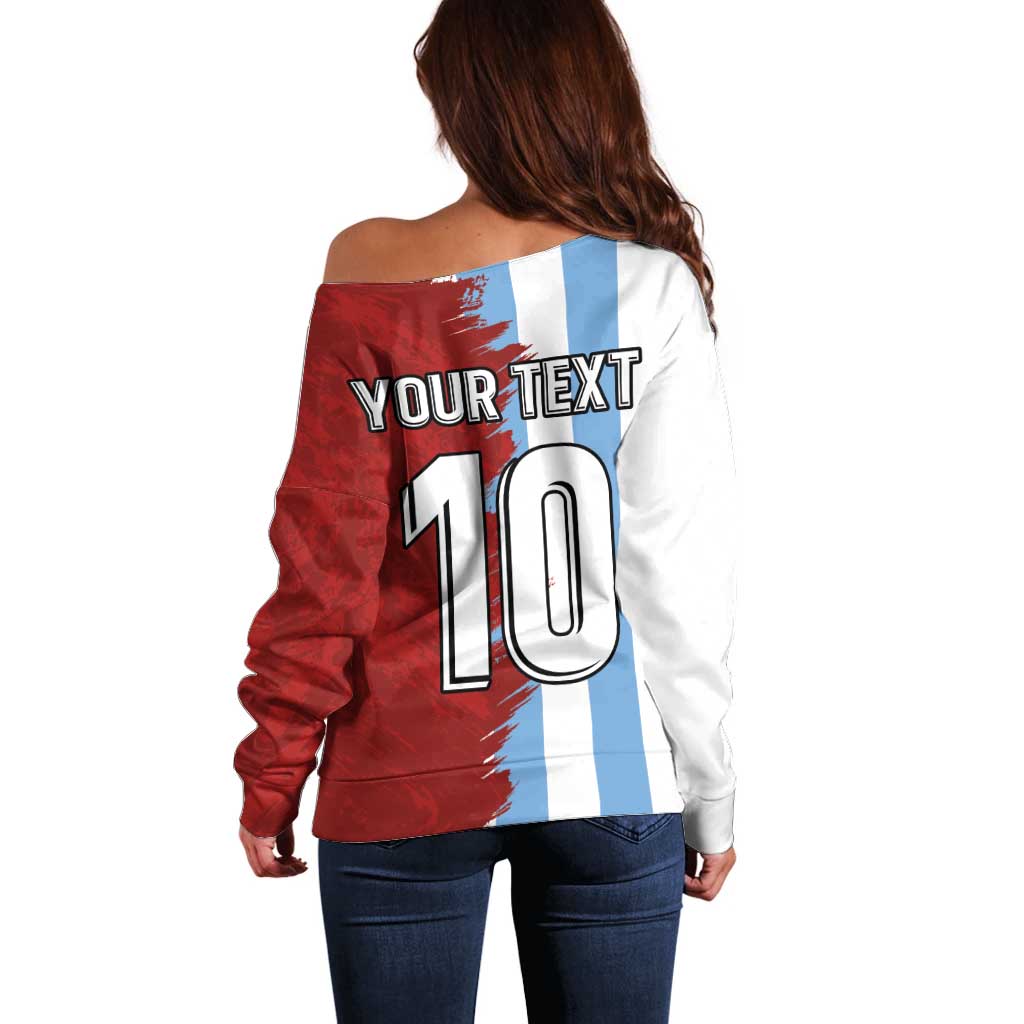 Half Argentina and Half Spain Football Off Shoulder Sweater Grunge Style - Wonder Print Shop