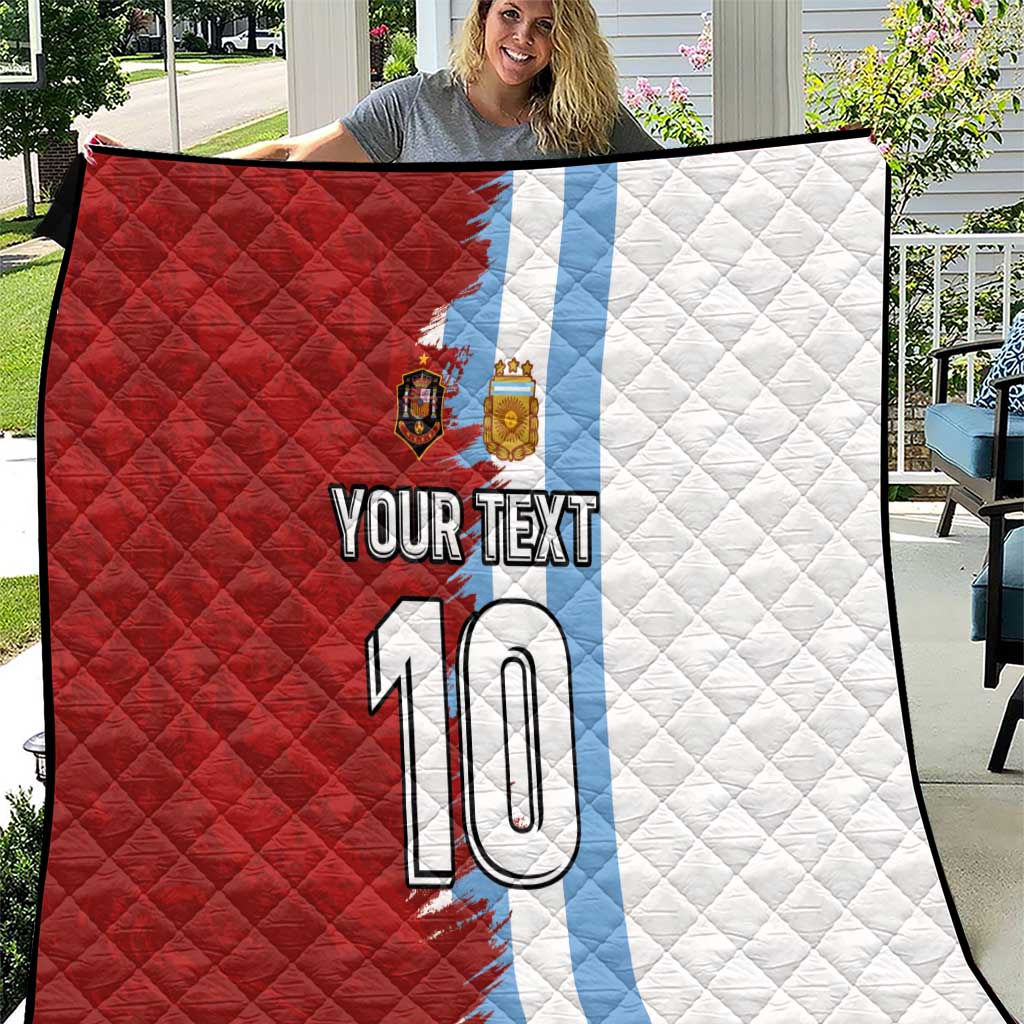 Half Argentina and Half Spain Football Quilt Grunge Style - Wonder Print Shop