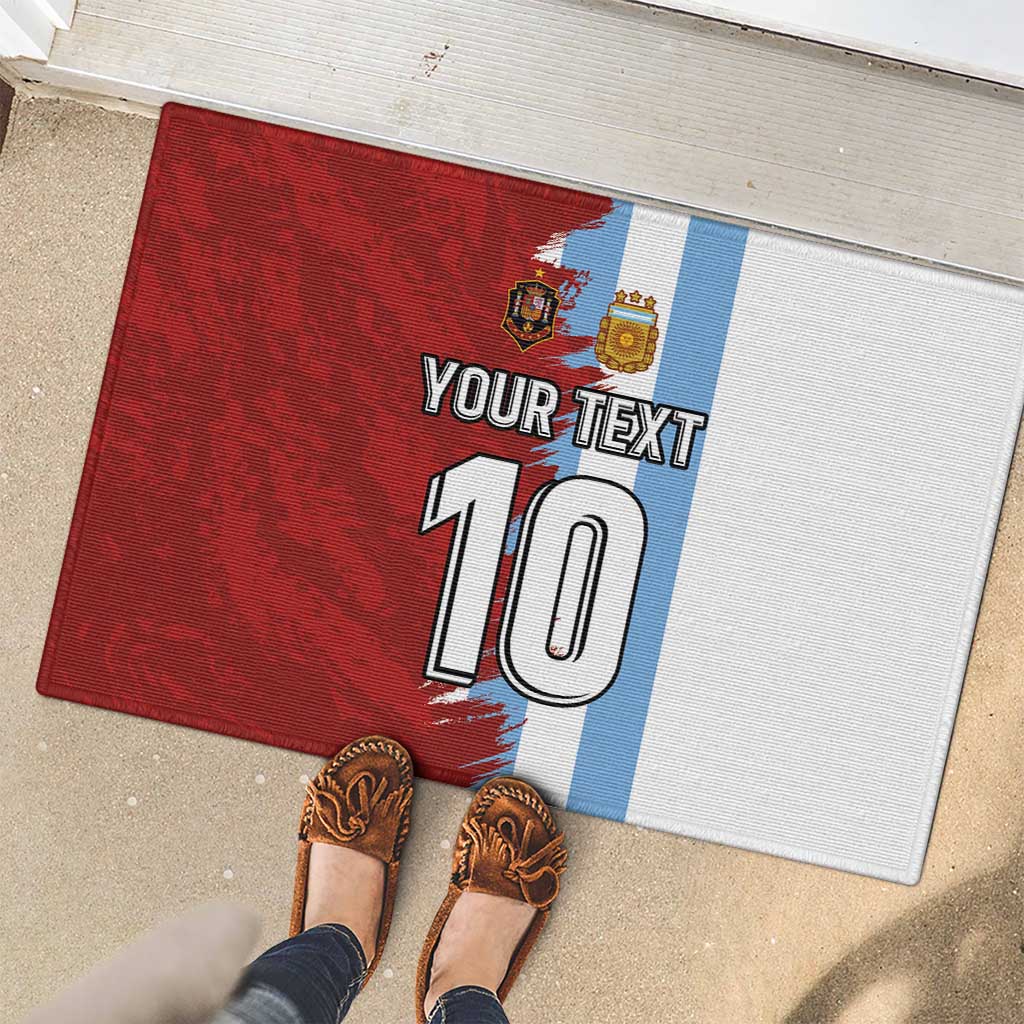 Half Argentina and Half Spain Football Rubber Doormat Grunge Style - Wonder Print Shop