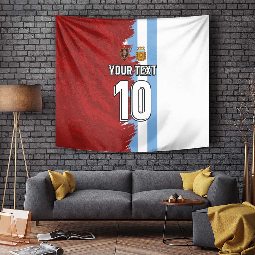 Half Argentina and Half Spain Football Tapestry Grunge Style - Wonder Print Shop