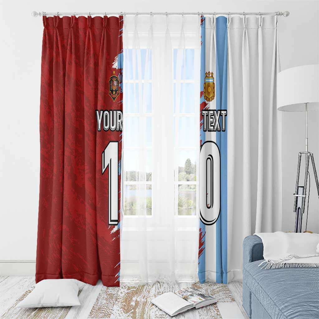 Half Argentina and Half Spain Football Window Curtain Grunge Style - Wonder Print Shop