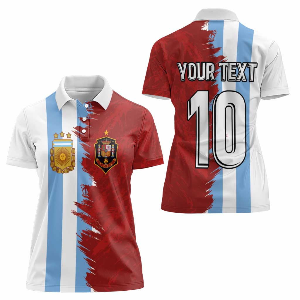 Half Argentina and Half Spain Football Women Polo Shirt Grunge Style - Wonder Print Shop
