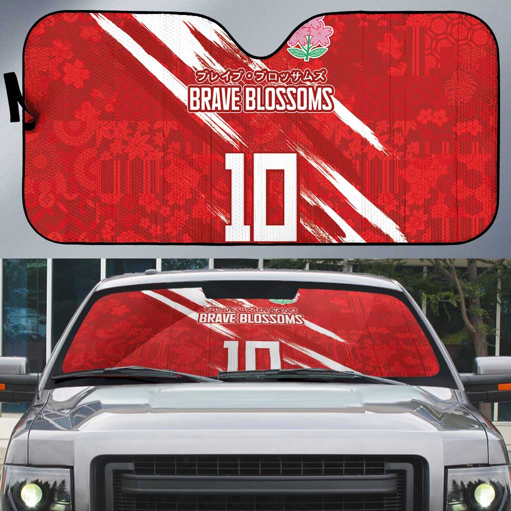 Custom Rugby Japan Auto Sun Shade The Champion Brave Blossoms Red Color - Wonder Print Shop