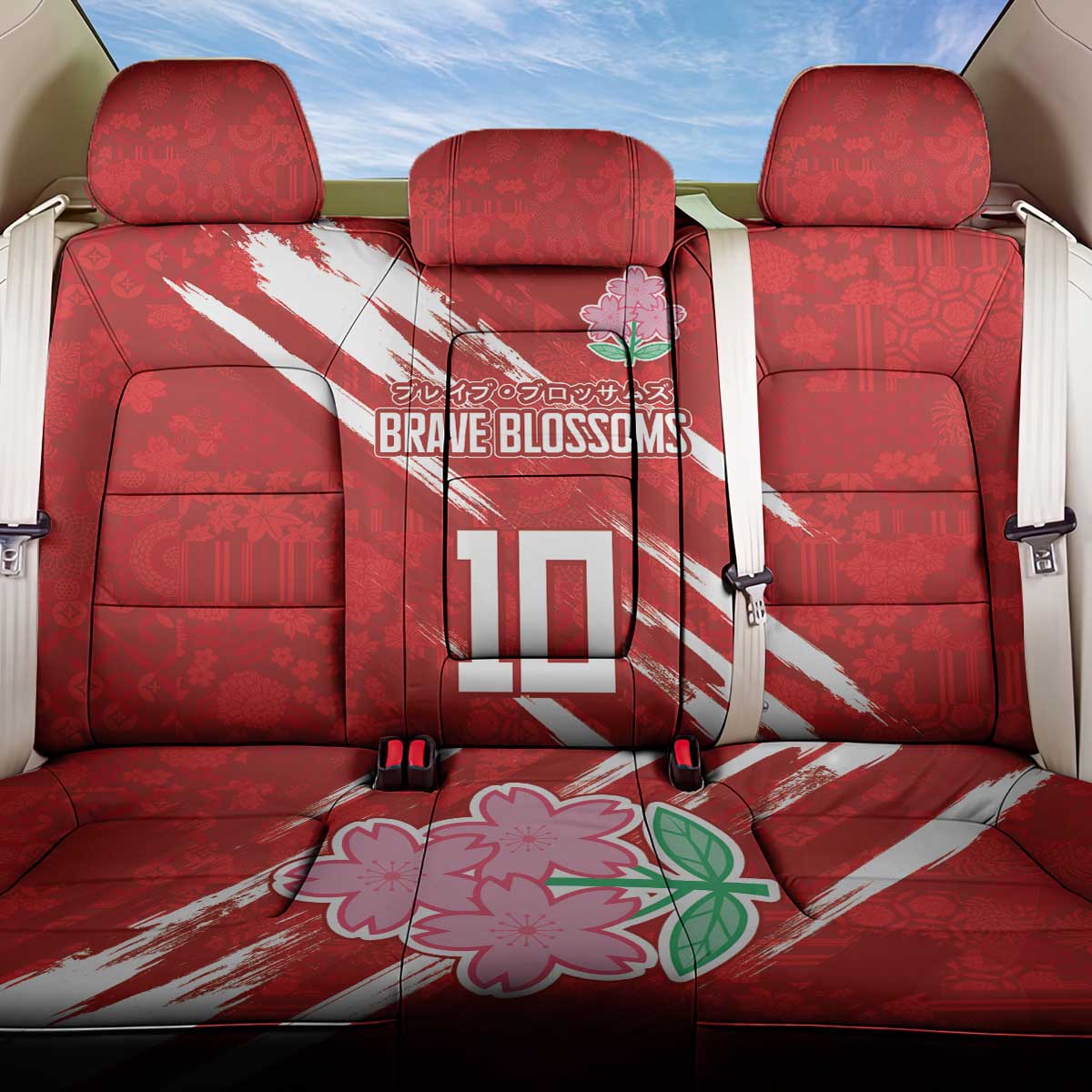 Custom Rugby Japan Back Car Seat Cover The Champion Brave Blossoms Red Color - Wonder Print Shop