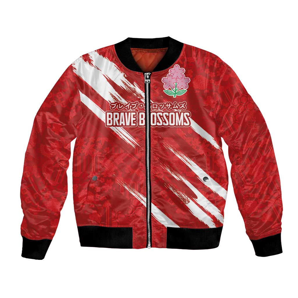 Custom Rugby Japan Bomber Jacket The Champion Brave Blossoms Red Color - Wonder Print Shop