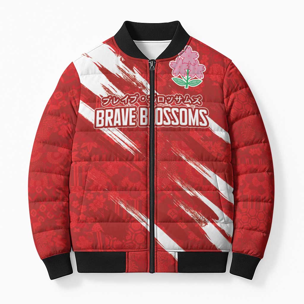 Custom Rugby Japan Bomber Puffer Jacket The Champion Brave Blossoms Red Color - Wonder Print Shop