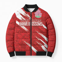 Custom Rugby Japan Bomber Puffer Jacket The Champion Brave Blossoms Red Color - Wonder Print Shop