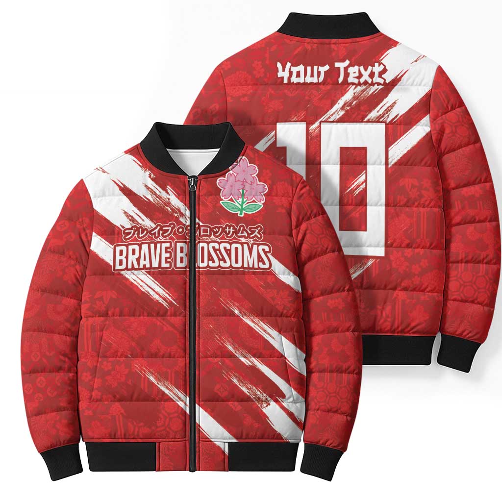 Custom Rugby Japan Bomber Puffer Jacket The Champion Brave Blossoms Red Color - Wonder Print Shop