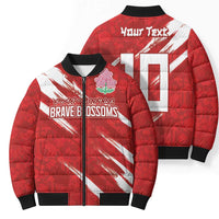 Custom Rugby Japan Bomber Puffer Jacket The Champion Brave Blossoms Red Color - Wonder Print Shop