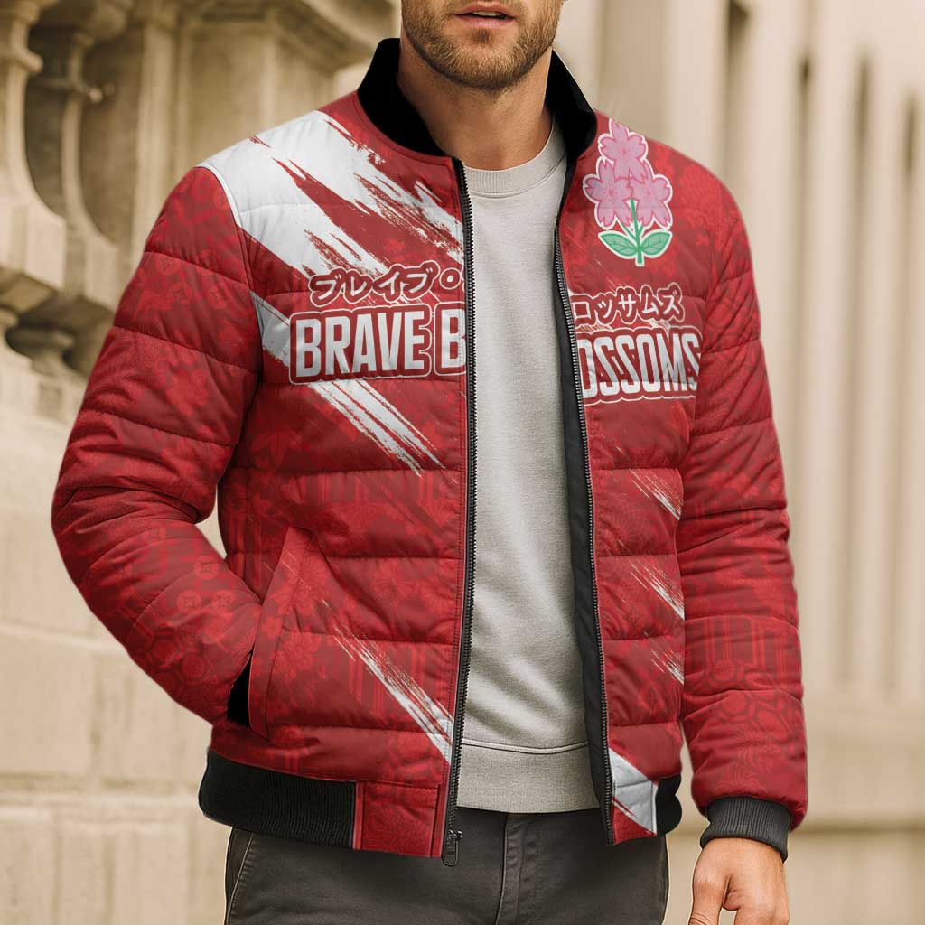 Custom Rugby Japan Bomber Puffer Jacket The Champion Brave Blossoms Red Color - Wonder Print Shop