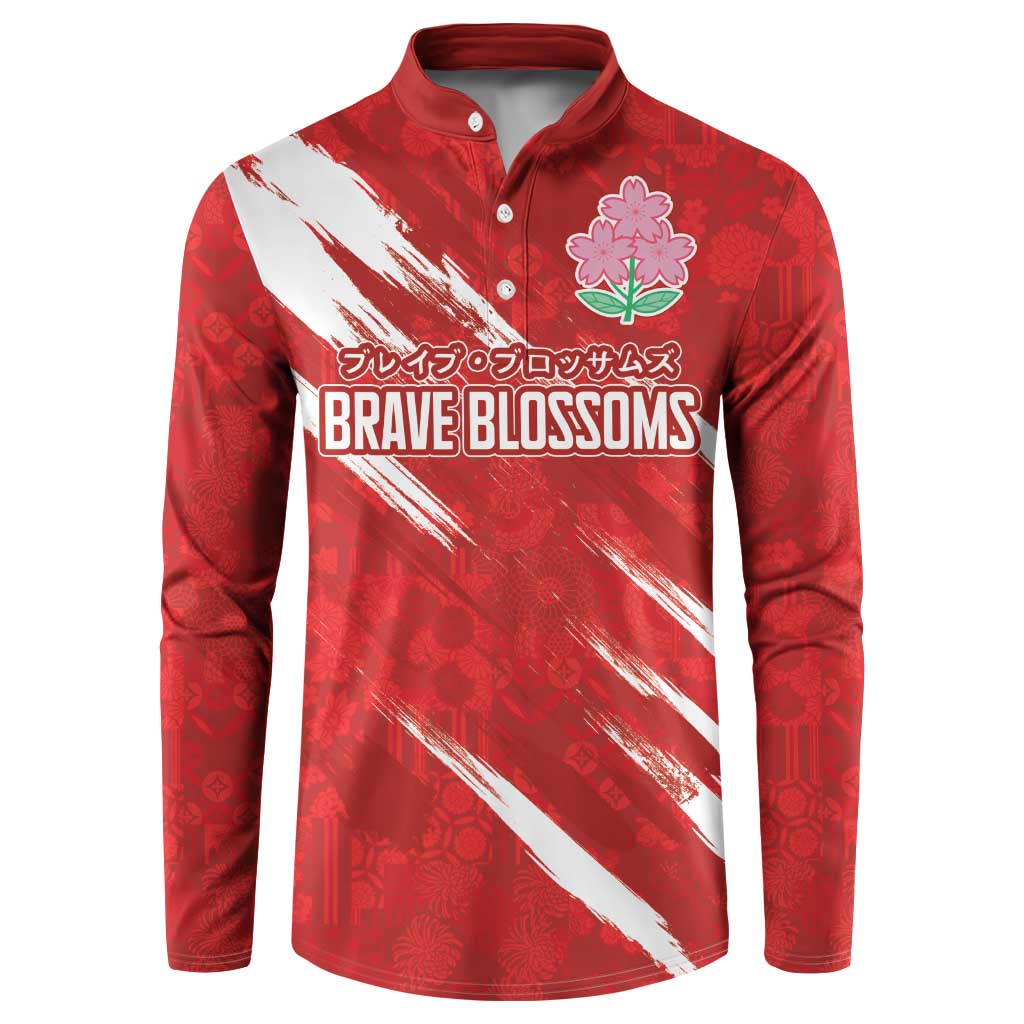 Custom Rugby Japan Button Sweatshirt The Champion Brave Blossoms Red Color - Wonder Print Shop