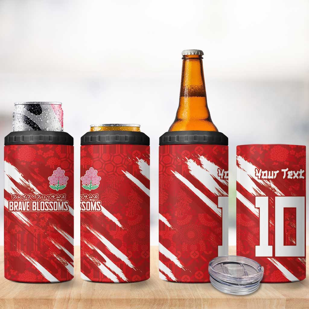 Custom Rugby Japan 4 in 1 Can Cooler Tumbler The Champion Brave Blossoms Red Color - Wonder Print Shop