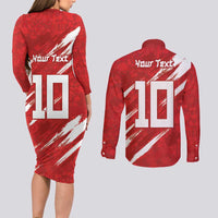 Custom Rugby Japan Couples Matching Long Sleeve Bodycon Dress and Long Sleeve Button Shirt The Champion Brave Blossoms Red Color - Wonder Print Shop