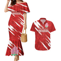 Custom Rugby Japan Couples Matching Mermaid Dress and Hawaiian Shirt The Champion Brave Blossoms Red Color - Wonder Print Shop