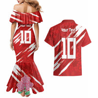 Custom Rugby Japan Couples Matching Mermaid Dress and Hawaiian Shirt The Champion Brave Blossoms Red Color - Wonder Print Shop