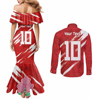 Custom Rugby Japan Couples Matching Mermaid Dress and Long Sleeve Button Shirt The Champion Brave Blossoms Red Color - Wonder Print Shop