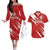 Custom Rugby Japan Couples Matching Off The Shoulder Long Sleeve Dress and Hawaiian Shirt The Champion Brave Blossoms Red Color - Wonder Print Shop