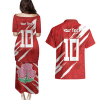 Custom Rugby Japan Couples Matching Puletasi and Hawaiian Shirt The Champion Brave Blossoms Red Color - Wonder Print Shop