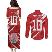 Custom Rugby Japan Couples Matching Puletasi and Long Sleeve Button Shirt The Champion Brave Blossoms Red Color - Wonder Print Shop