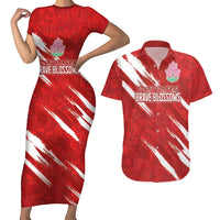 Custom Rugby Japan Couples Matching Short Sleeve Bodycon Dress and Hawaiian Shirt The Champion Brave Blossoms Red Color - Wonder Print Shop