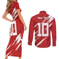 Custom Rugby Japan Couples Matching Short Sleeve Bodycon Dress and Long Sleeve Button Shirt The Champion Brave Blossoms Red Color - Wonder Print Shop