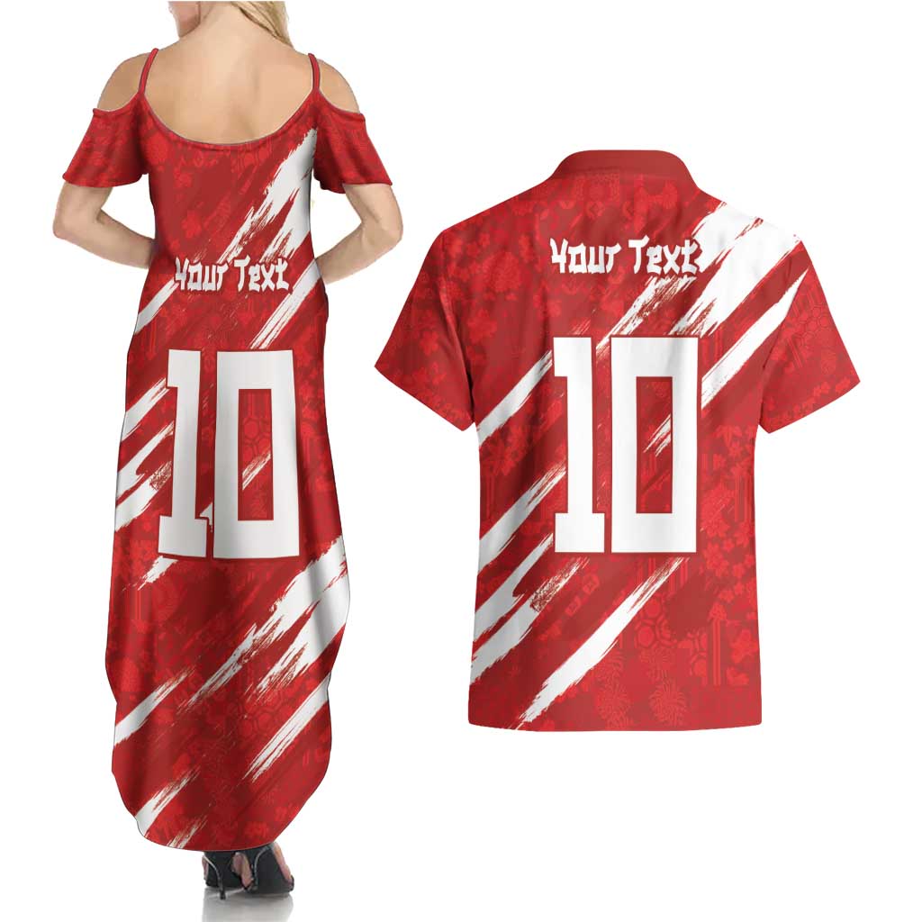 Custom Rugby Japan Couples Matching Summer Maxi Dress and Hawaiian Shirt The Champion Brave Blossoms Red Color - Wonder Print Shop