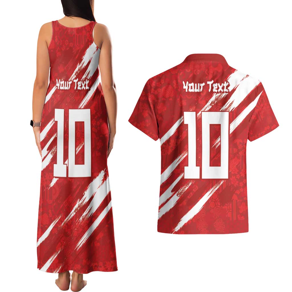 Custom Rugby Japan Couples Matching Tank Maxi Dress and Hawaiian Shirt The Champion Brave Blossoms Red Color - Wonder Print Shop