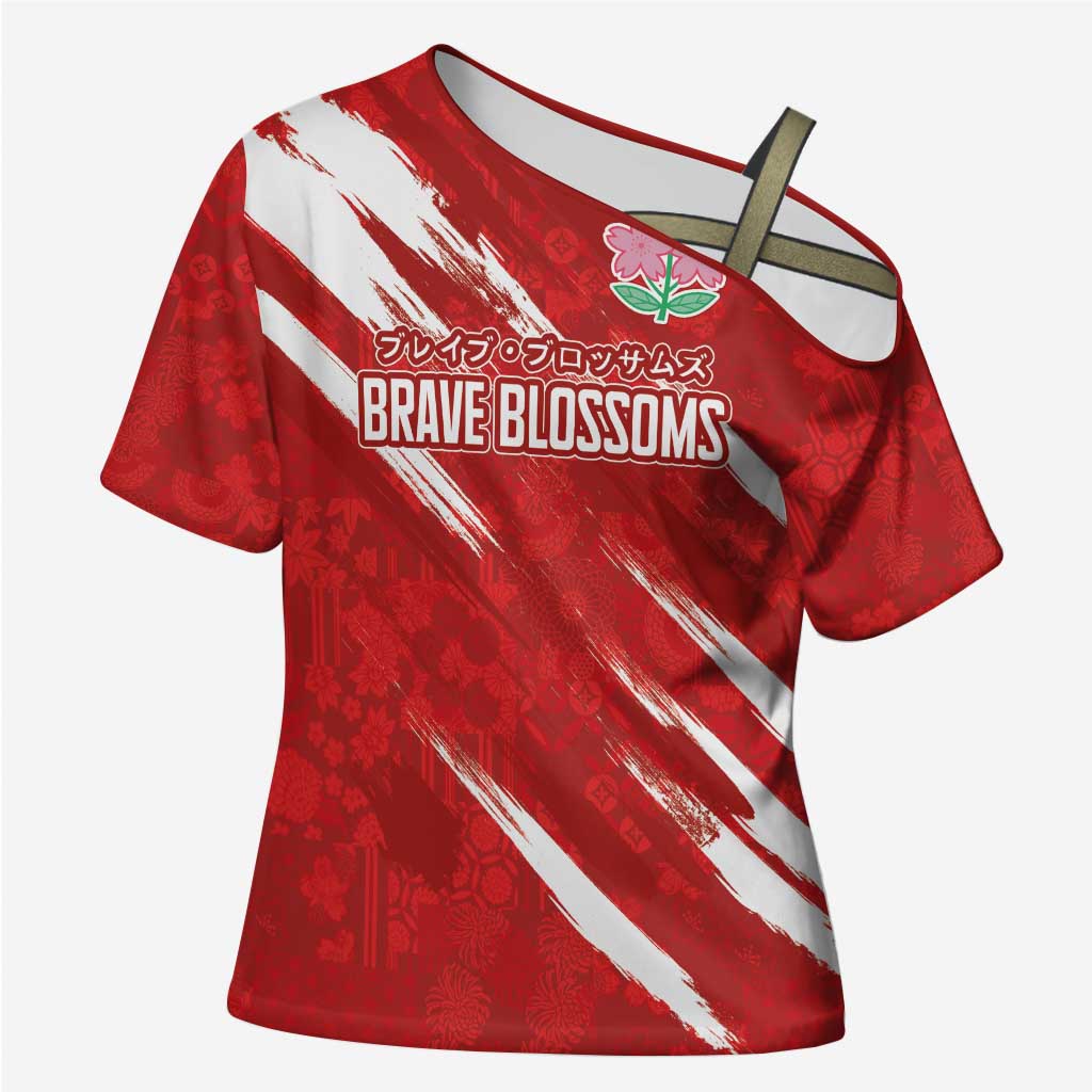 Custom Rugby Japan Cross Shoulder Shirt The Champion Brave Blossoms Red Color - Wonder Print Shop