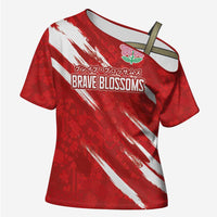 Custom Rugby Japan Cross Shoulder Shirt The Champion Brave Blossoms Red Color - Wonder Print Shop