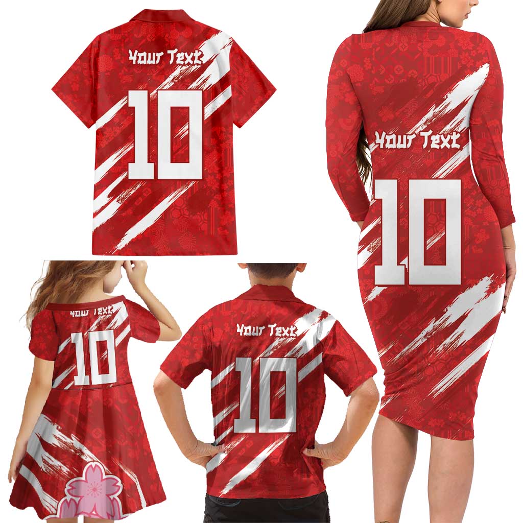 Custom Rugby Japan Family Matching Long Sleeve Bodycon Dress and Hawaiian Shirt The Champion Brave Blossoms Red Color - Wonder Print Shop