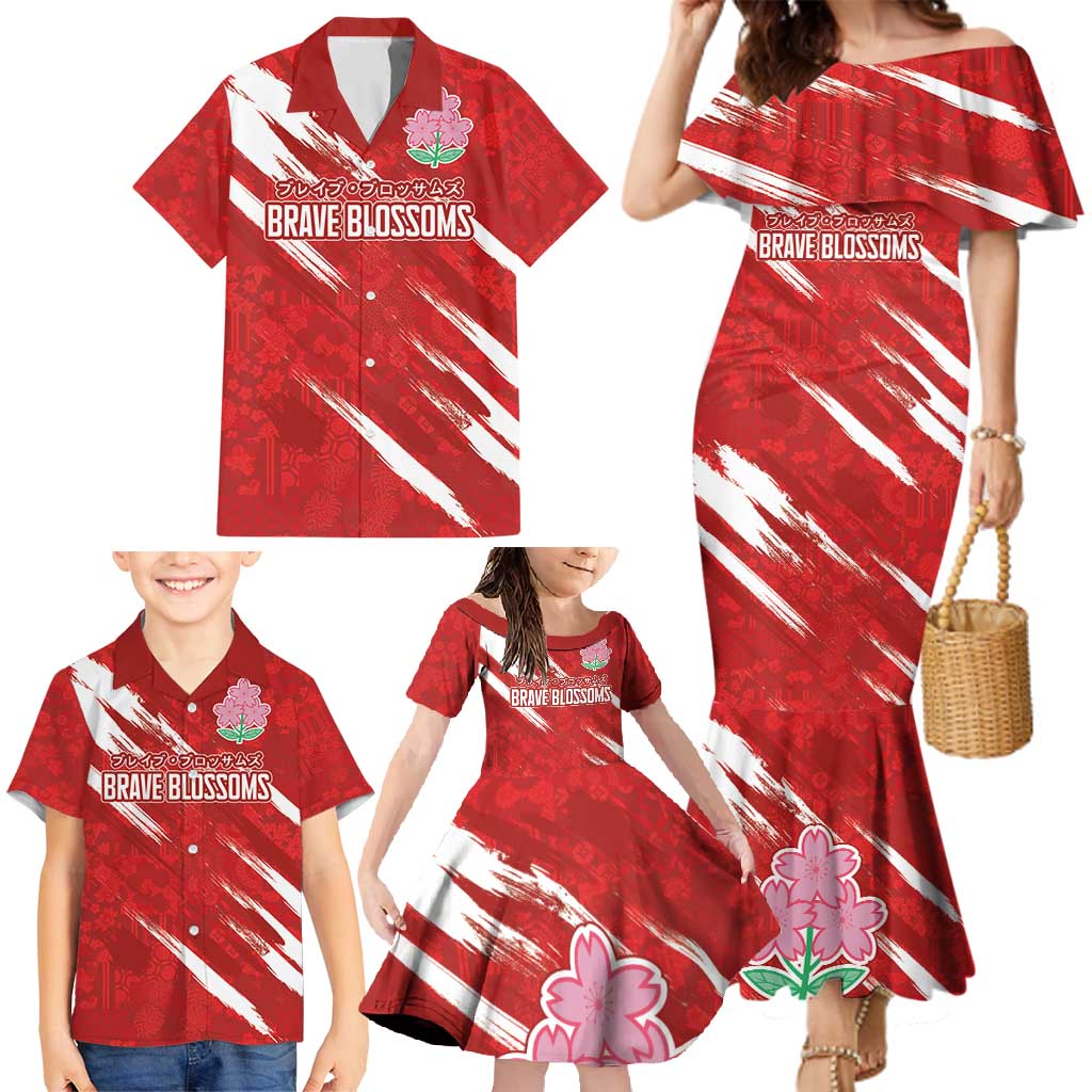 Custom Rugby Japan Family Matching Mermaid Dress and Hawaiian Shirt The Champion Brave Blossoms Red Color - Wonder Print Shop