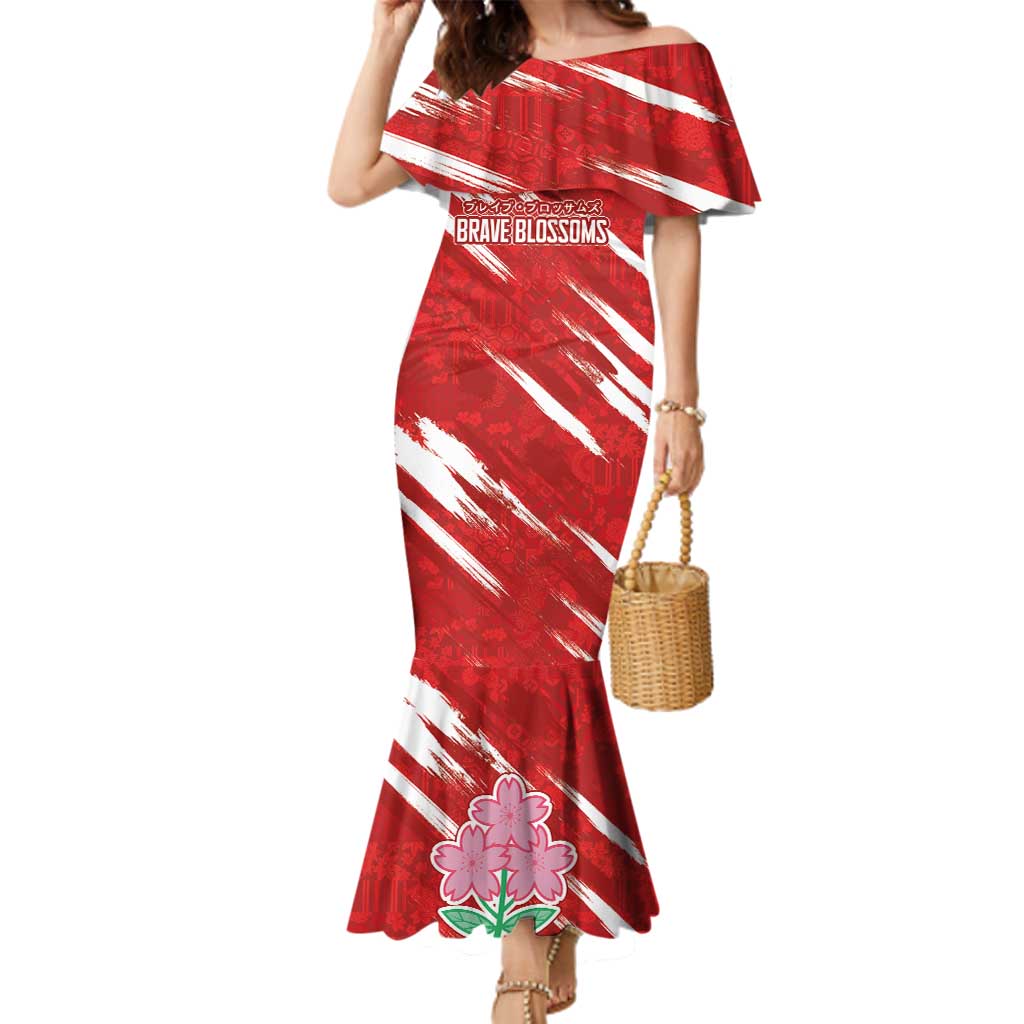 Custom Rugby Japan Family Matching Mermaid Dress and Hawaiian Shirt The Champion Brave Blossoms Red Color - Wonder Print Shop