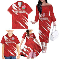 Custom Rugby Japan Family Matching Off The Shoulder Long Sleeve Dress and Hawaiian Shirt The Champion Brave Blossoms Red Color - Wonder Print Shop