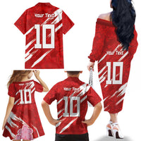 Custom Rugby Japan Family Matching Off The Shoulder Long Sleeve Dress and Hawaiian Shirt The Champion Brave Blossoms Red Color - Wonder Print Shop