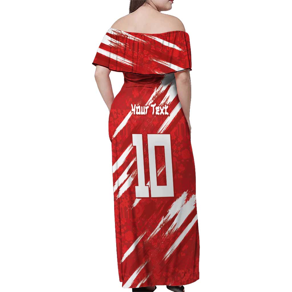 Custom Rugby Japan Family Matching Off Shoulder Maxi Dress and Hawaiian Shirt The Champion Brave Blossoms Red Color - Wonder Print Shop