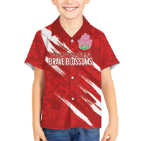 Custom Rugby Japan Family Matching Off Shoulder Maxi Dress and Hawaiian Shirt The Champion Brave Blossoms Red Color - Wonder Print Shop