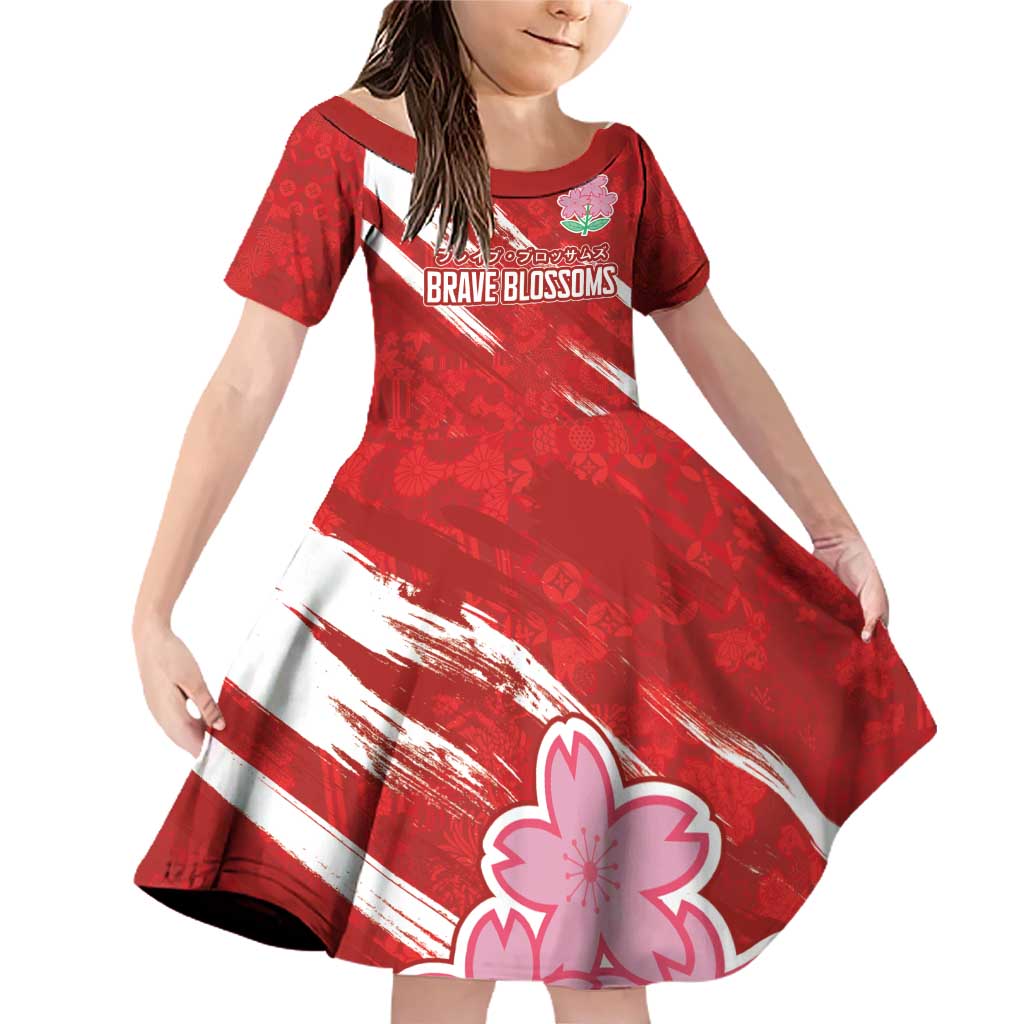 Custom Rugby Japan Family Matching Off Shoulder Short Dress and Hawaiian Shirt The Champion Brave Blossoms Red Color - Wonder Print Shop
