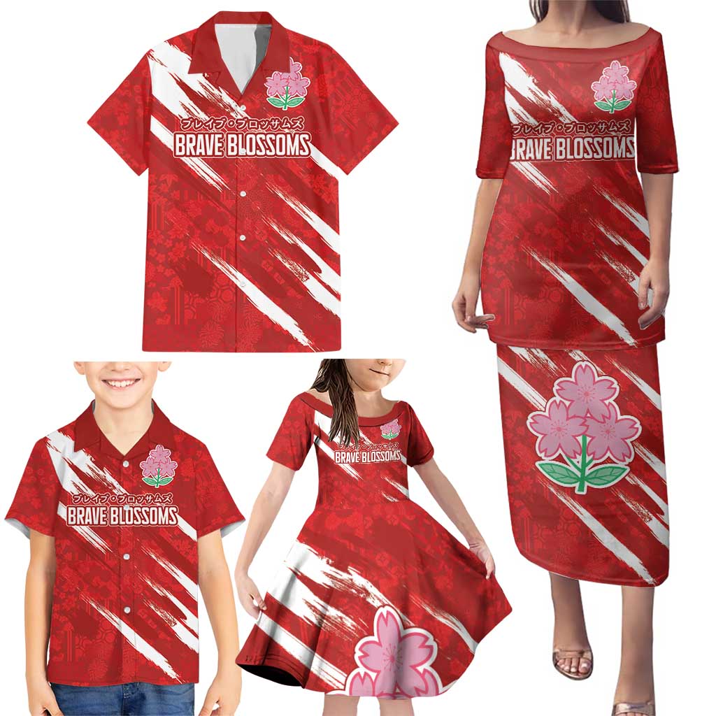 Custom Rugby Japan Family Matching Puletasi and Hawaiian Shirt The Champion Brave Blossoms Red Color - Wonder Print Shop