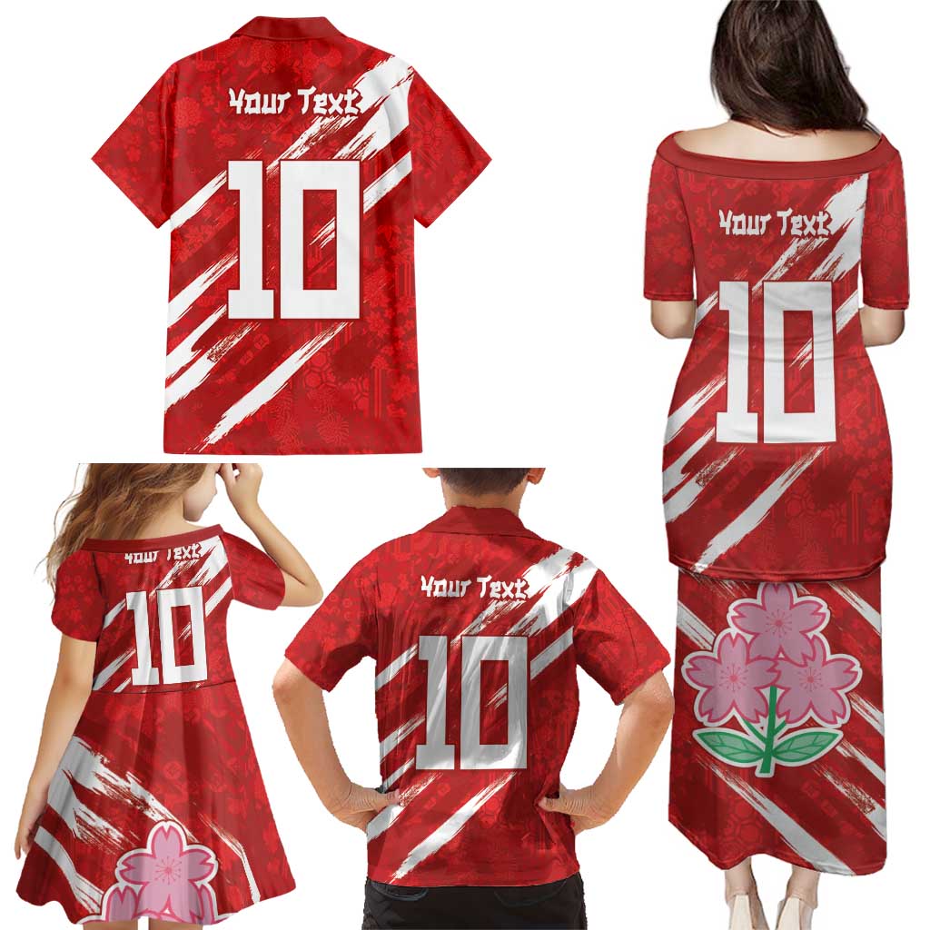 Custom Rugby Japan Family Matching Puletasi and Hawaiian Shirt The Champion Brave Blossoms Red Color - Wonder Print Shop