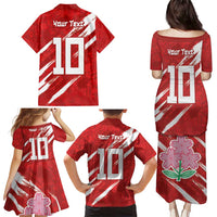 Custom Rugby Japan Family Matching Puletasi and Hawaiian Shirt The Champion Brave Blossoms Red Color - Wonder Print Shop