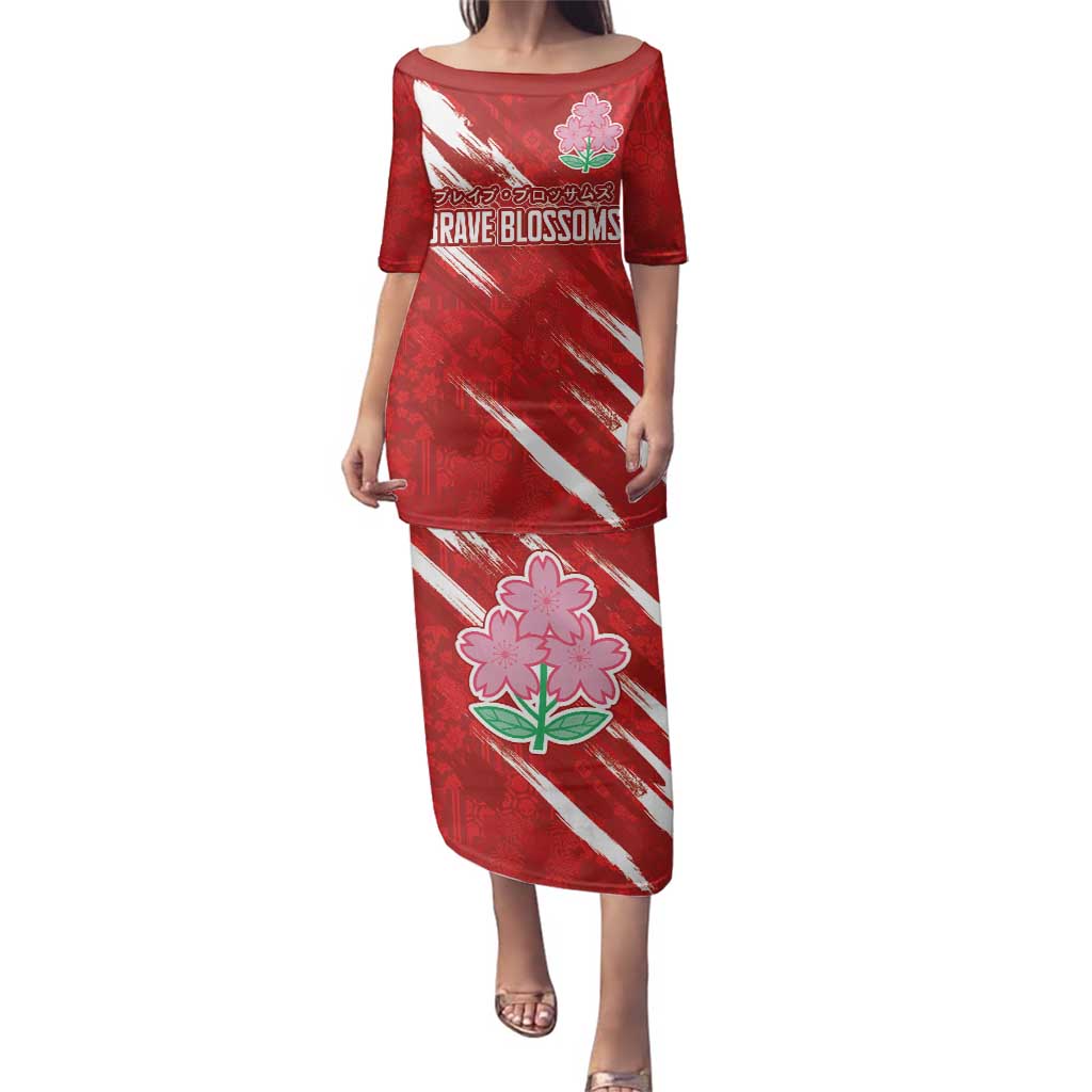 Custom Rugby Japan Family Matching Puletasi and Hawaiian Shirt The Champion Brave Blossoms Red Color - Wonder Print Shop