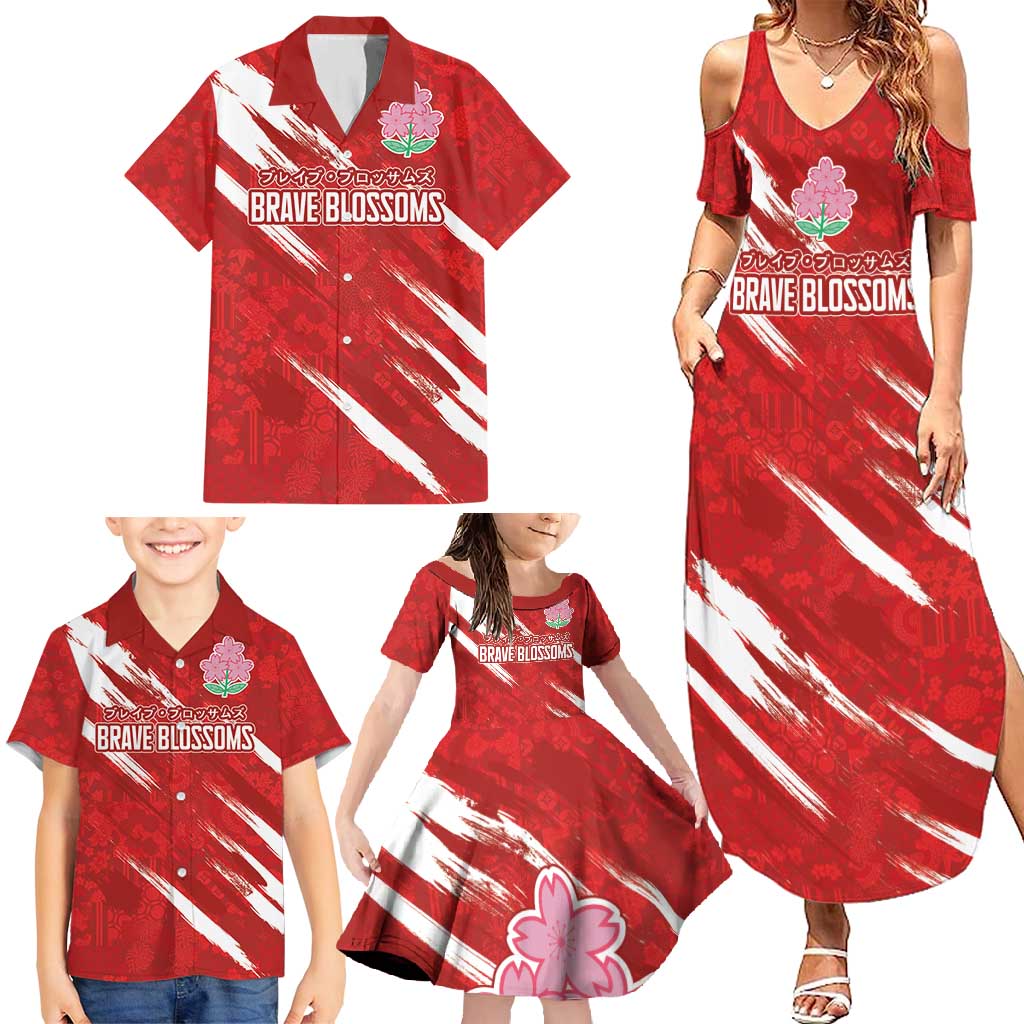 Custom Rugby Japan Family Matching Summer Maxi Dress and Hawaiian Shirt The Champion Brave Blossoms Red Color - Wonder Print Shop
