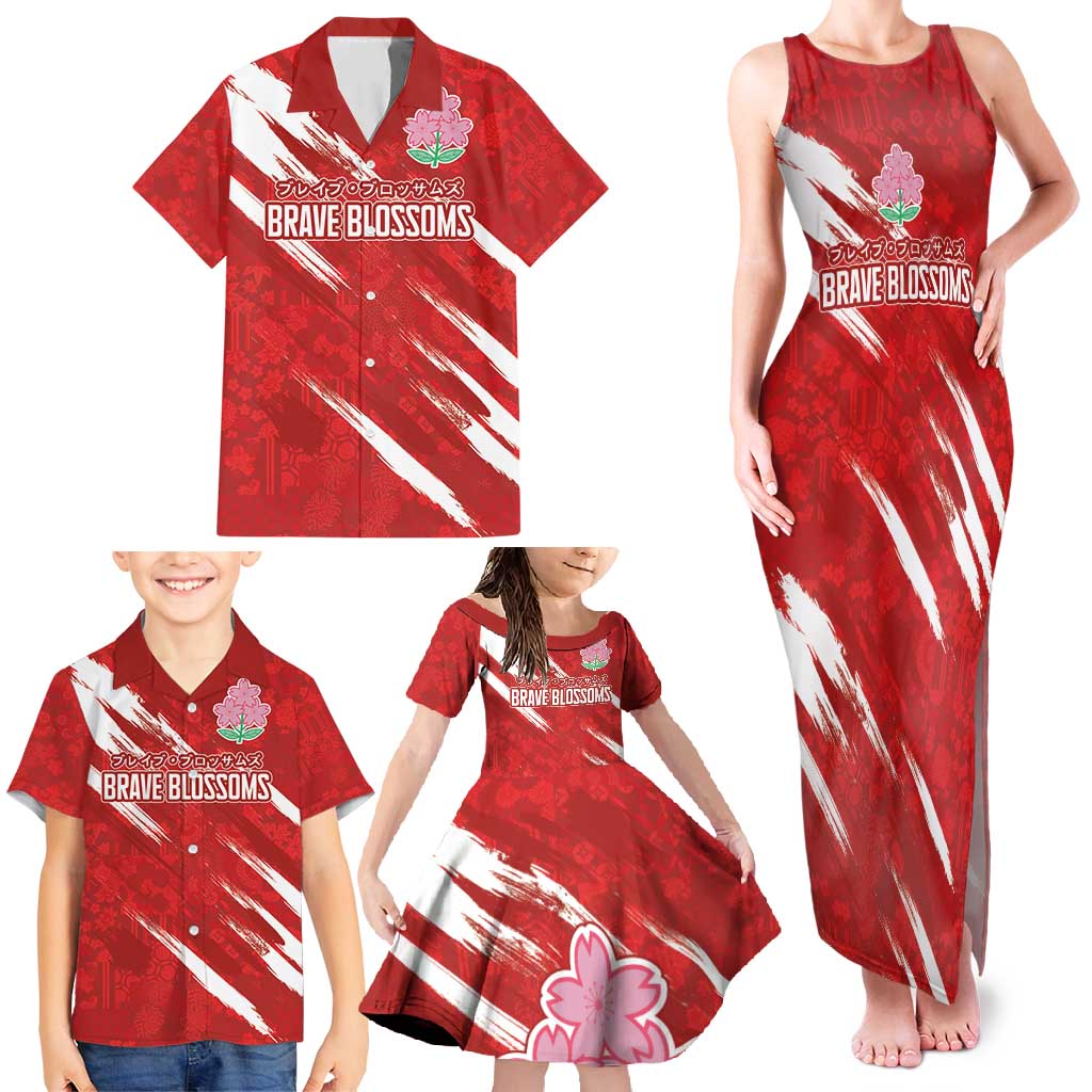 Custom Rugby Japan Family Matching Tank Maxi Dress and Hawaiian Shirt The Champion Brave Blossoms Red Color - Wonder Print Shop