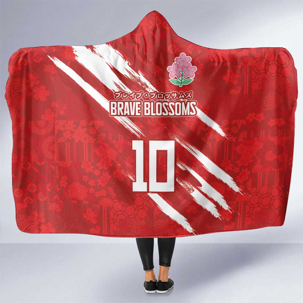 Custom Rugby Japan Hooded Blanket The Champion Brave Blossoms Red Color - Wonder Print Shop